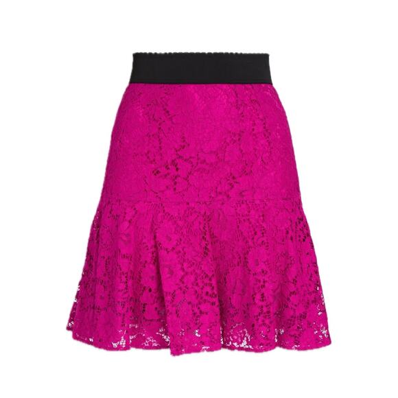 NWT Dolce & Gabbana Fuchsia Floral cordonetto Lace Mini Skirt IT 42 US M - Picture 1 of 7